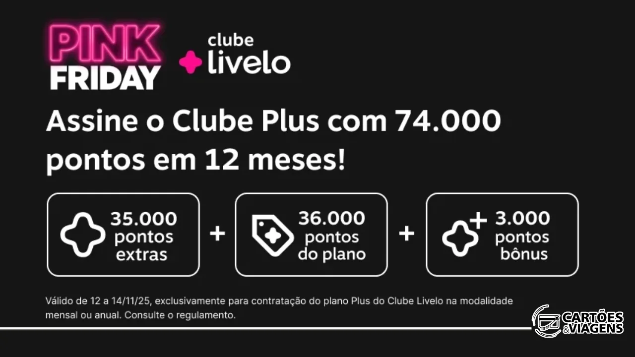 Promoção Clube Livelo Pink Friday: Ganhe até 74.000 pontos no plano Plus!